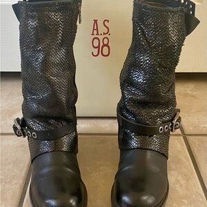 AS98 Black Moto Style Boots Preloved Size 36